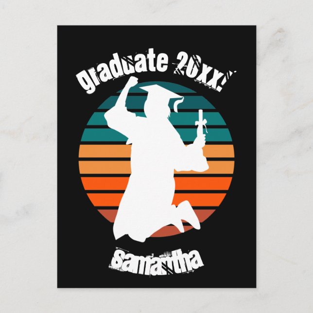 Retro Abschluss Graduate Jumping for Joy Rainbow Postkarte (Vorderseite)