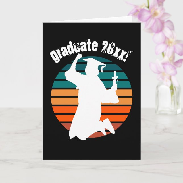 Retro Abschluss Graduate Jumping für Joy Rainbow Karte (Orchidee)