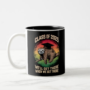 Retro-Abschlussklasse 2025 Faultier-Mütze Abschlus Zweifarbige Tasse