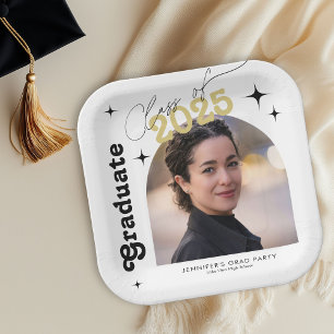 Retro-Abschlussklasse 2026 Foto-Abschlussfeier Pappteller