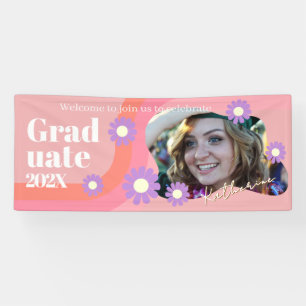 Retro Absolventen-Daisy-Foto Willkommen Pfirsich Banner