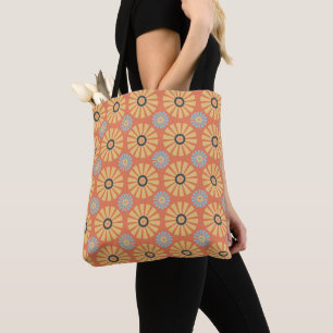 Retro Abstrablau und Orange Daisies Muster