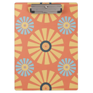 Retro Abstrablau und Orange Daisies Muster Klemmbrett