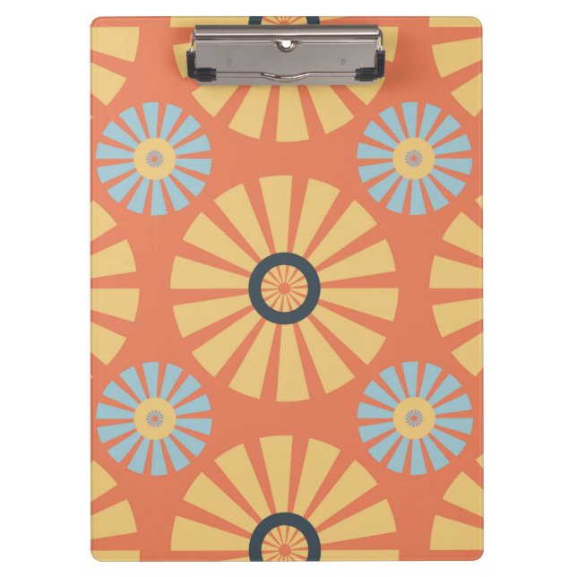 Retro Abstrablau und Orange Daisies Muster Klemmbrett (Vorderseite)