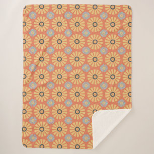 Retro Abstrablau und Orange Daisies Muster Sherpadecke
