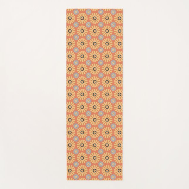 Retro Abstrablau und Orange Daisies Muster Yogamatte (Vorderseite)
