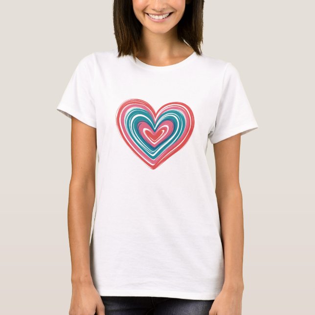 Retro Abstract Brushstroke Heart Teal and Pink T-Shirt (Vorderseite)