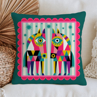 Retro Abstract Horses with Evil Eyes Maximalist  Kissen