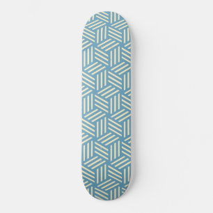 Retro Abstract Optical Illusion Cubes Pattern Blue Skateboard