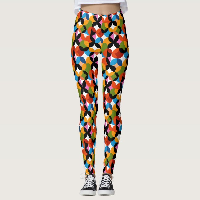 Retro Abstract Pattern Colorful Mid Century Modern Leggings (Vorderseite)