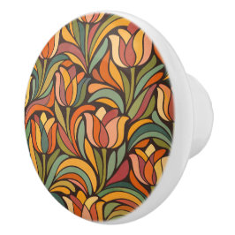Retro Abstract Tulip Floral Pattern Keramikknauf