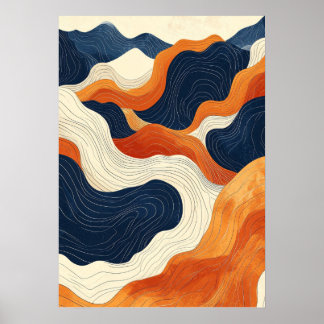 Retro-Abstracte Topografische Konturlinien-Kunst V Poster