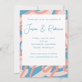 Retro Abstrakt Blue All in one Budget Wedding Einladung