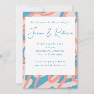 Retro Abstrakt Blue All in one Budget Wedding Einladung