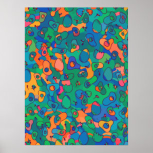 Retro Abstrakt Blue Green Doodline Art Poster