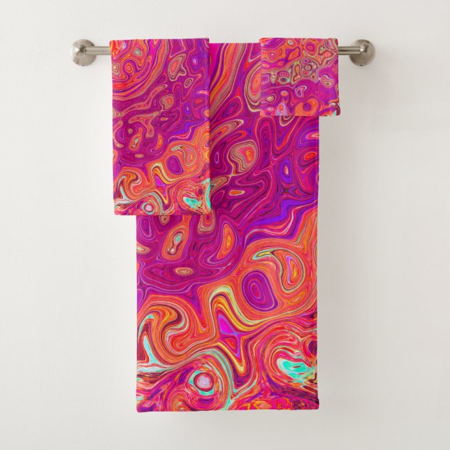 Retro Abstrakt Coral und Lila Marmorwirbel Badhandtuch Set (Insitu)