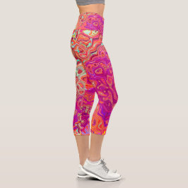 Retro Abstrakt Coral und Lila Marmorwirbel Capri Leggings