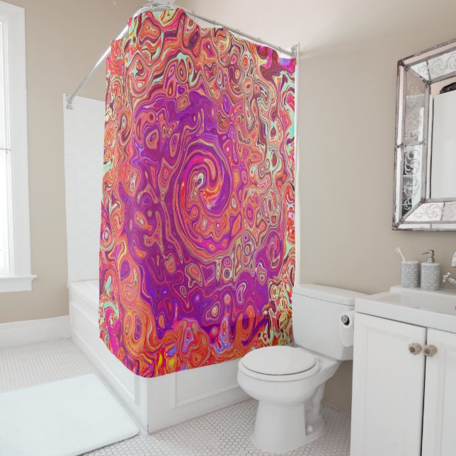 Retro Abstrakt Coral und Lila Marmorwirbel Duschvorhang (Beispiel)
