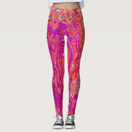 Retro Abstrakt Coral und Lila Marmorwirbel Leggings