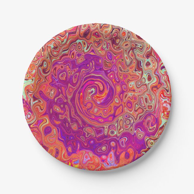 Retro Abstrakt Coral und Lila Marmorwirbel Pappteller (Vorderseite)
