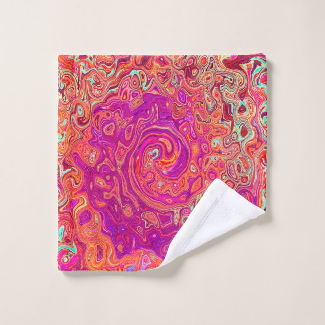 Retro Abstrakt Coral und Lila Marmorwirbel Waschlappen (Waschlappen)