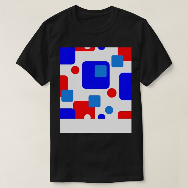 Retro Abstrakt Dream Space Blue Red auf White T-Shirt (Design vorne)
