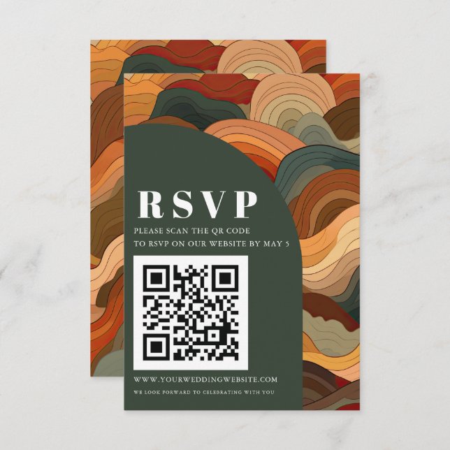 Retro Abstrakt Earthy Terracotta Orange QR CODE RSVP Karte (Vorne/Hinten)