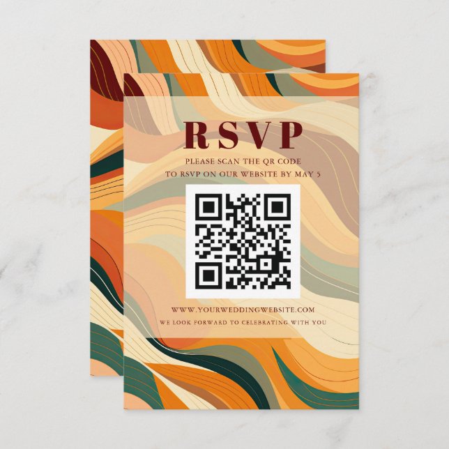 Retro Abstrakt Earthy Terracotta Orange QR CODE RSVP Karte (Vorne/Hinten)
