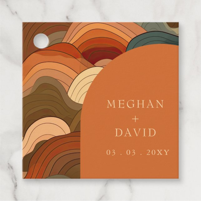Retro Abstrakt Earthy Terracotta Orange Wedding Geschenkanhänger (Vorderseite)