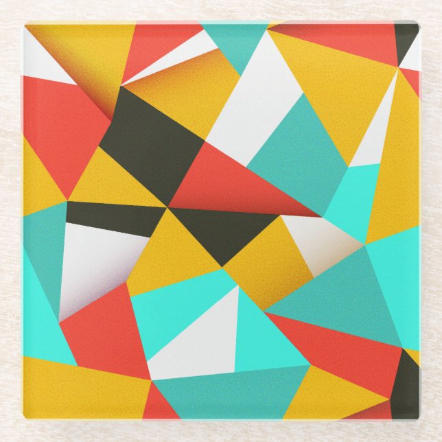Retro Abstrakt: Farbenfrohe Mischung. Glasuntersetzer (Vorderseite)