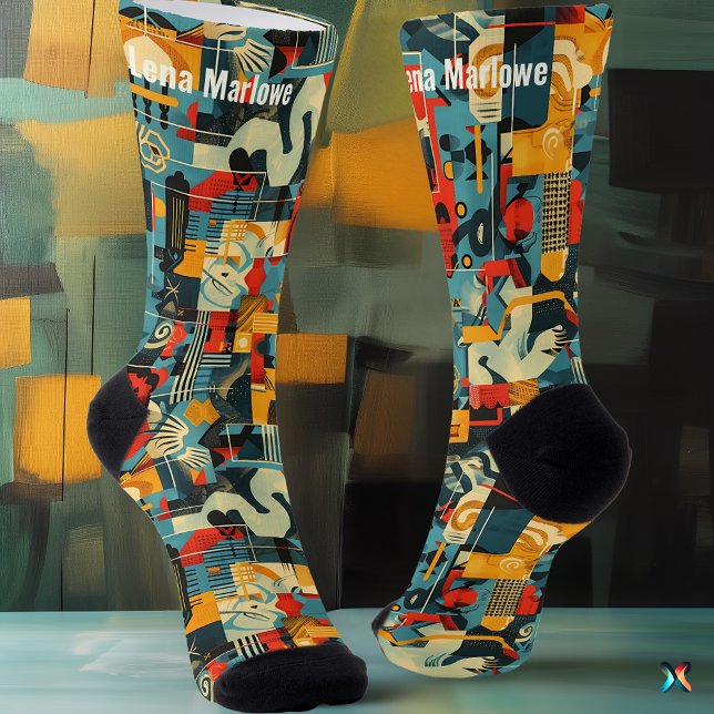Retro Abstrakt Geometrie mit fetten Primärfarben Socken (Von Creator hochgeladen)