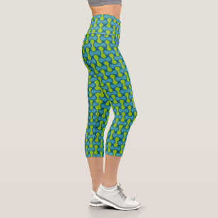 Retro Abstrakt geometrisches Muster in Blau und Gr Capri Leggings