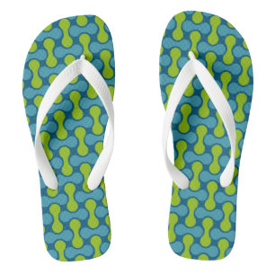 Retro Abstrakt geometrisches Muster in Blau und Gr Flip Flops