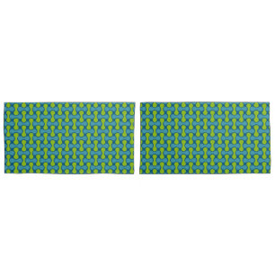 Retro Abstrakt geometrisches Muster in Blau und Gr Kissenbezug