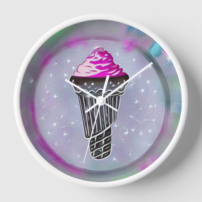Retro Abstrakt Ice Creme Cone Uhr (Vorderseite)