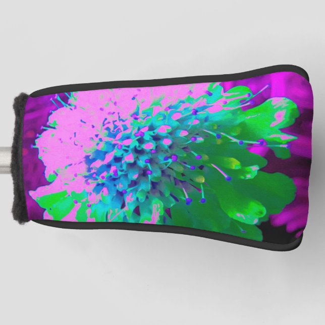 Retro Abstrakt Magenta und Limettengrüne Blume Golf Headcover (Vorderseite)
