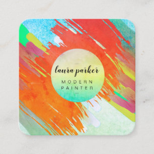 Retro Abstrakt Paint Artist Girl Quadratische Visitenkarte