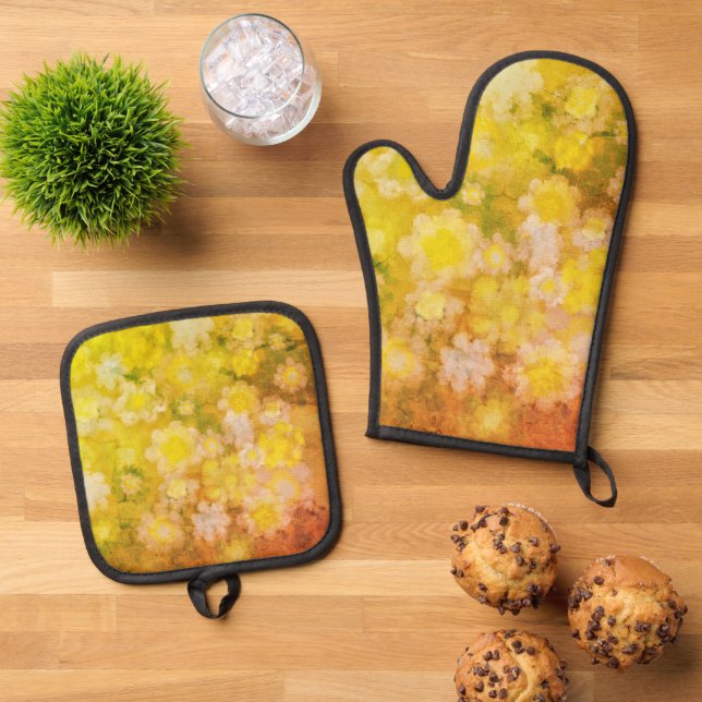 Retro Abstrakt salzige Aquarellmalerei Ofenhandschuh & Topflappen-Set (Oben Unten)