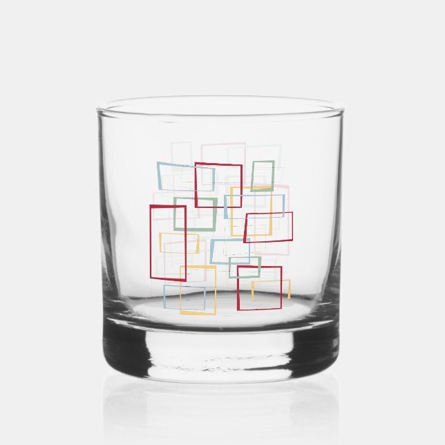 Retro Abstrakt Squares Red Blue Green Yellow MCM Whiskyglas (Vorderseite)