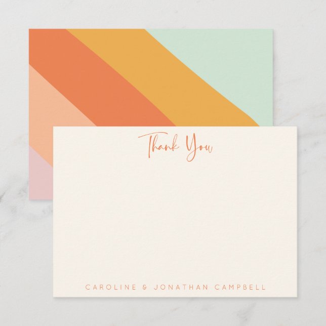 Retro Abstrakt Stripe Chic Mint Pastellschrift Nam Dankeskarte (Vorne/Hinten)