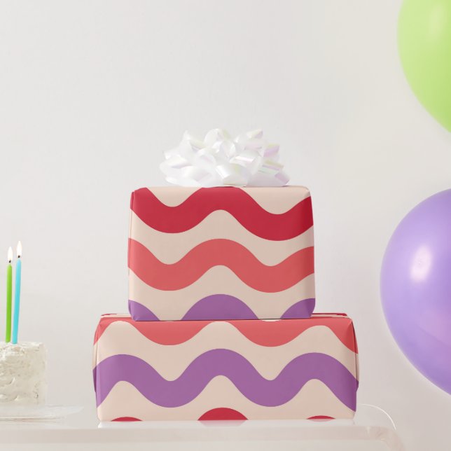 Retro Abstrakt Waves Rosa Lila rotes Muster Geschenkpapier (Partygeschenke)