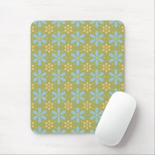 Retro abstrakte blaue und gelbe Blumen auf Grün Mousepad