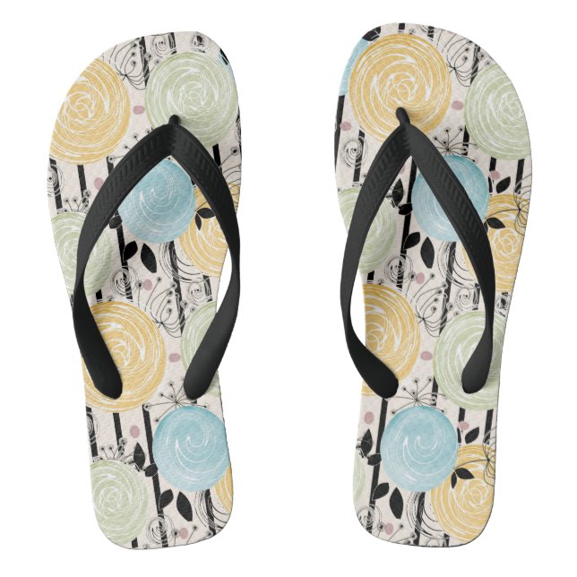 Retro, abstrakte Blume Flip Flops (Fußbett)