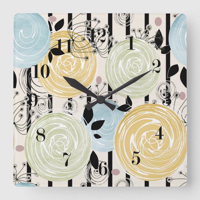 Retro, abstrakte Blume Quadratische Wanduhr (Vorderseite)