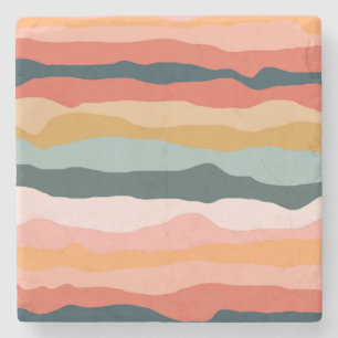 Retro Abstrakte, erdfarbene Wavy Strip Spring Steinuntersetzer