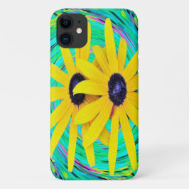 Retro Abstrakte gelbe Blumen auf Aqua Swirl Case-Mate iPhone Hülle