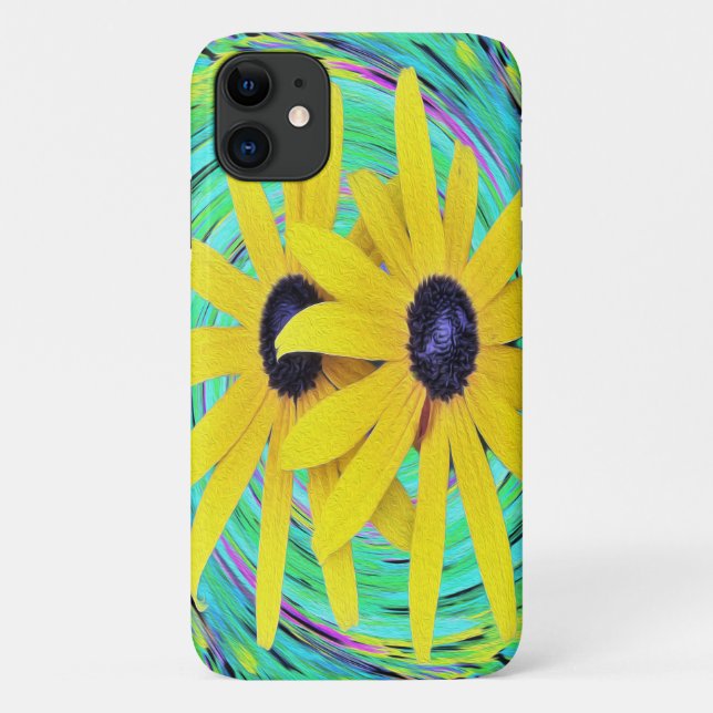 Retro Abstrakte gelbe Blumen auf Aqua Swirl Case-Mate iPhone Hülle (Rückseite)