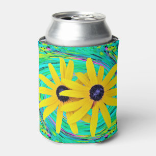 Retro Abstrakte gelbe Blumen auf Aqua Swirl Dosenkühler