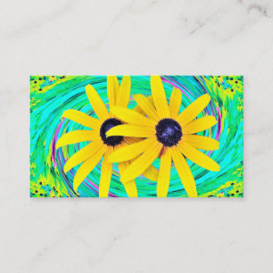 Retro Abstrakte gelbe Blumen auf Aqua Swirl Visitenkarte