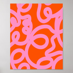 Retro-Abstrakte Linien Orange und Rosa Poster